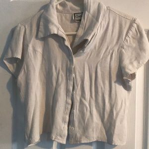 White crop button down shirt
